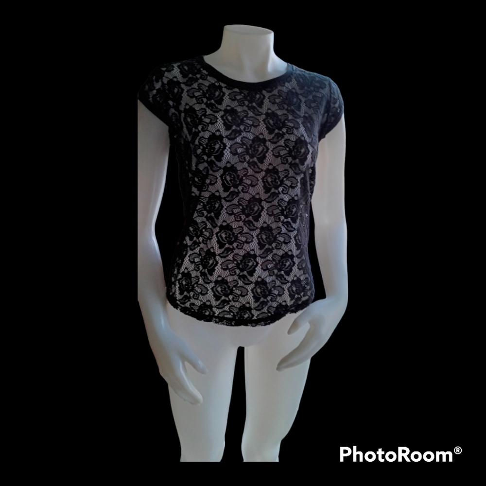 Zara Black Floral Lace Top
